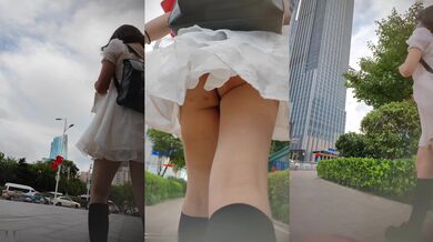 火车站一路跟踪抄底没穿内裤的白裙美女看到好大一坨B毛